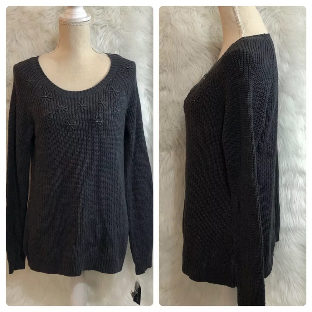 Karen Scott Sweater Pullover Embroidered Snowflake